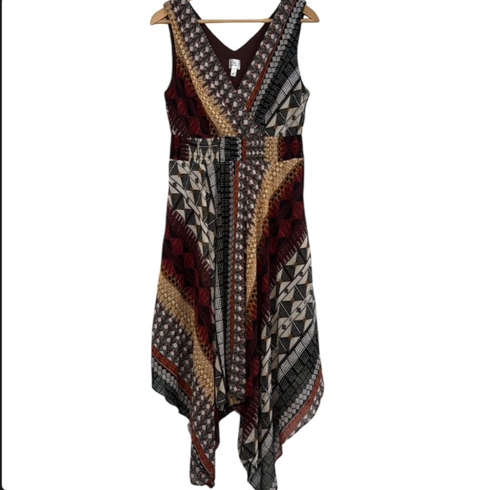 ⚫️ Vintage Y2K Dressbarn Geometric Brown Dress Size 8